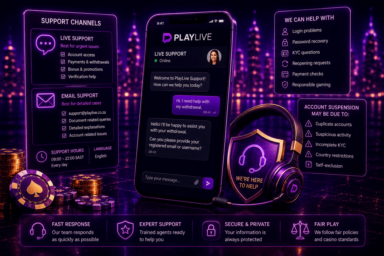 PlayLive Customer Support Channels
